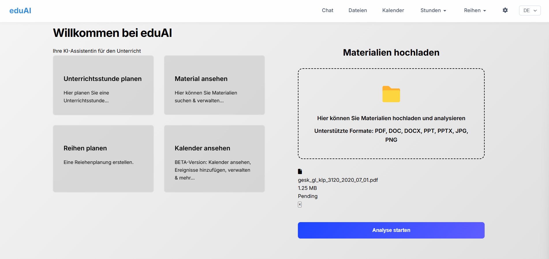 didactAI Dashboard – Übersicht Unterrichtsplanung KI