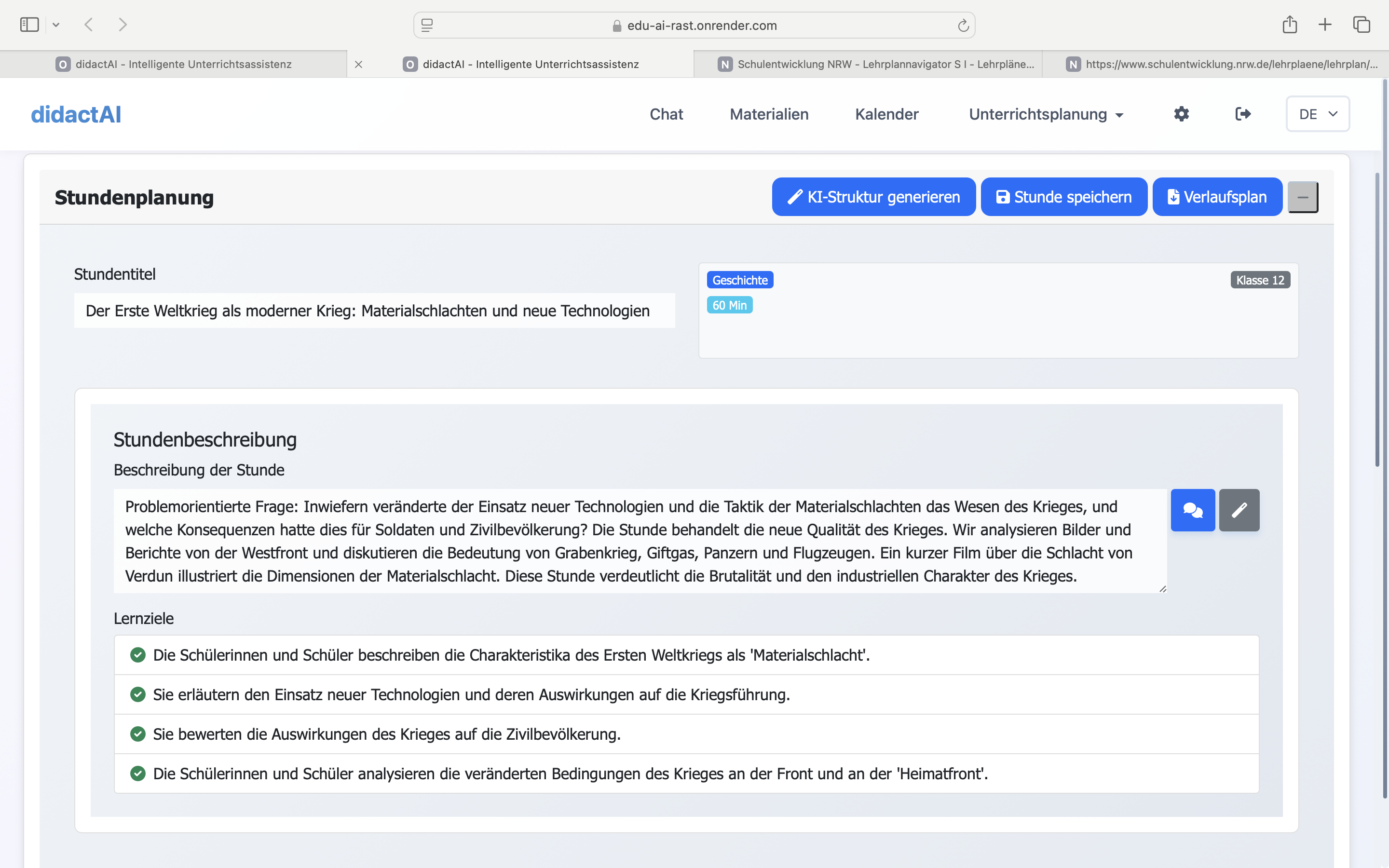 KI-optimierte Stundenplanung mit didactAI – Detaillierter Verlaufsplan